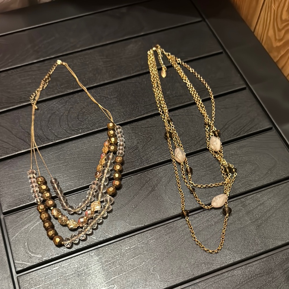 Elegant Gold Like and Brown Beaded Necklace Set